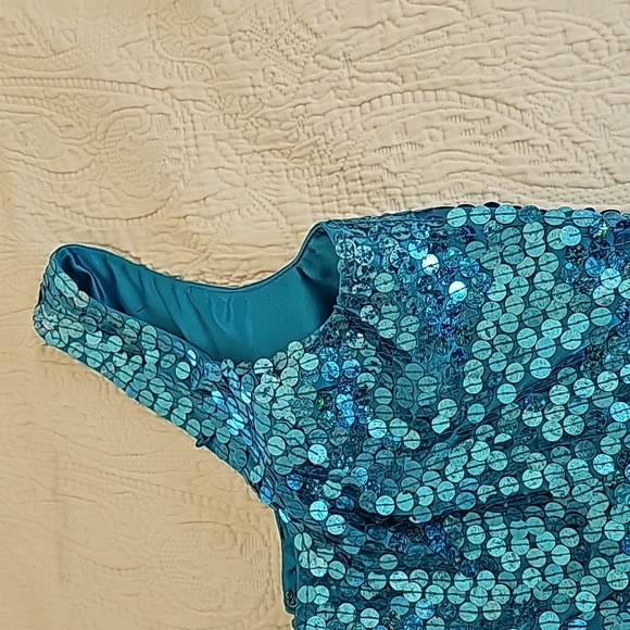 Adrianna Papell evening  turquoise Blue Sequin Mini Dress size  8 - Picture 3 of 16